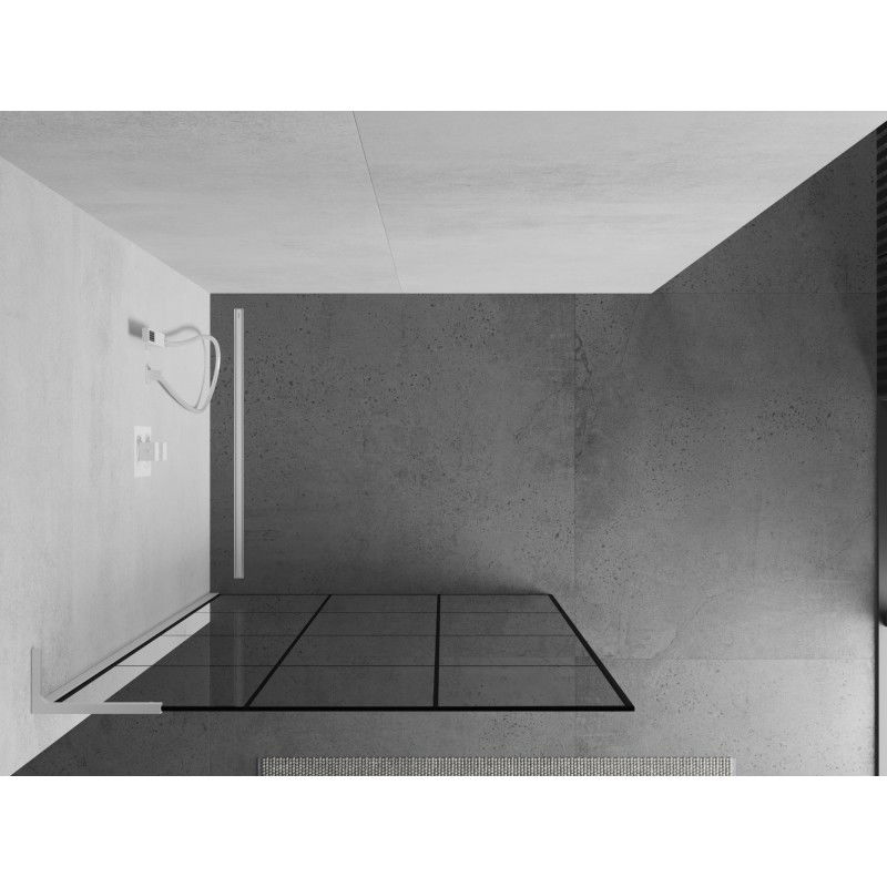 Mexen Kioto L Walk-in Shower Screen 100 x 200 cm, Black Grid, White - 800-100-103-20-77