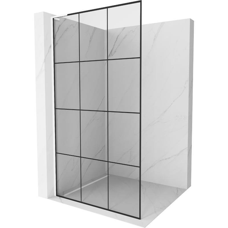 Mexen Kioto L Walk-in Shower Screen 110 x 200 cm, Black Grid, White - 800-110-103-20-77