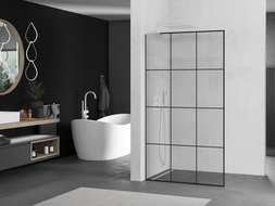 Mexen Kioto L Walk-in Shower Wall 120 x 200 cm, Black Grid, White - 800-120-103-20-77