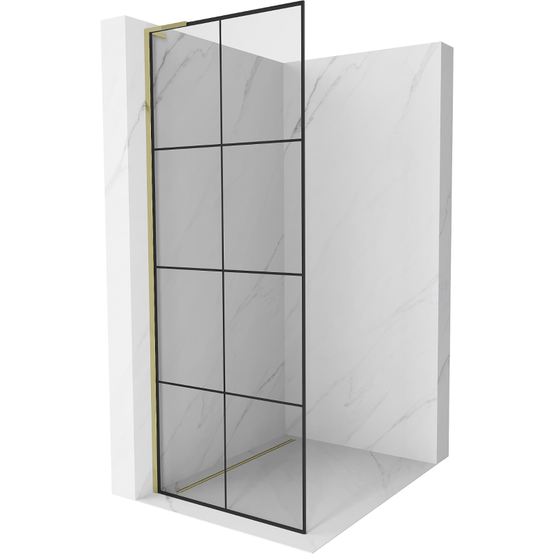 Mexen Kioto L Walk-in Shower Wall 70 x 200 cm, Black Pattern, Gold - 800-070-103-50-77