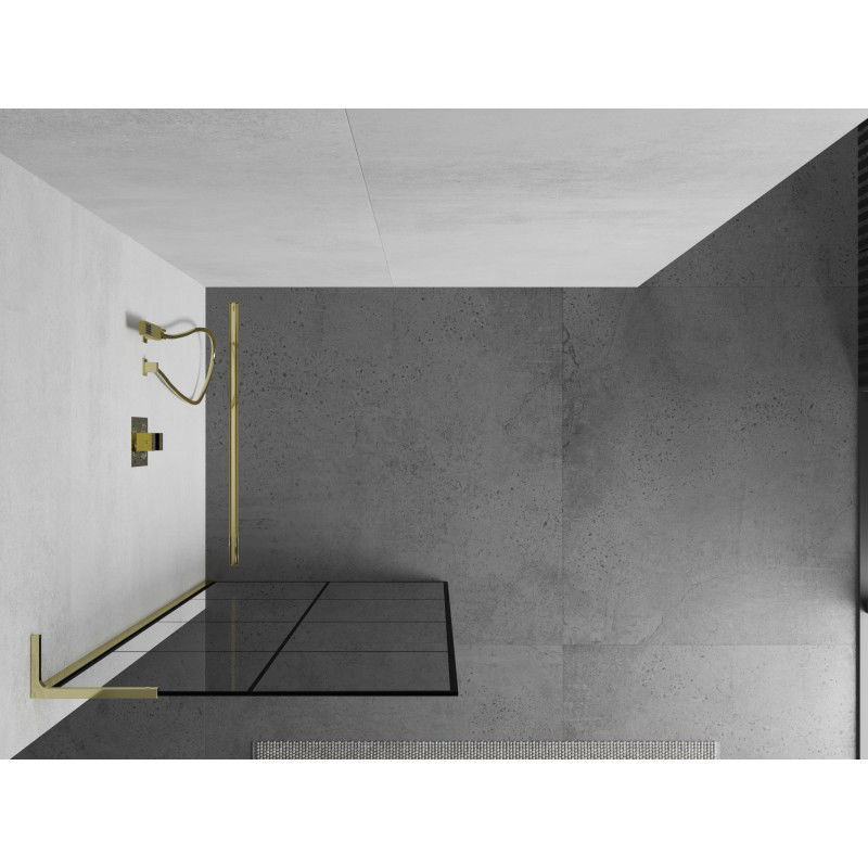 Mexen Kioto L Walk-in Shower Wall 70 x 200 cm, Black Grid, Gold - 800-070-103-50-77