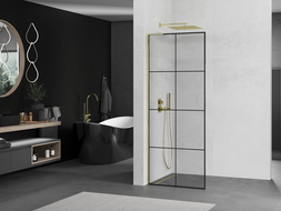 Mexen Kioto L Walk-in Shower Wall 70 x 200 cm, Black Grid, Gold - 800-070-103-50-77