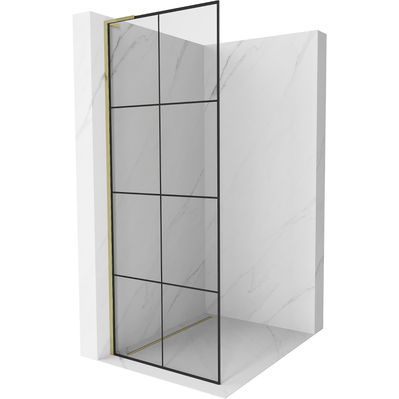Mexen Kioto L Walk-in Shower Wall 80 x 200 cm, Black Pattern, Gold - 800-080-103-50-77