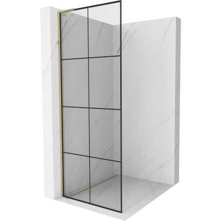 Mexen Kioto L Walk-in Shower Wall 90 x 200 cm, Black Pattern, Gold - 800-090-103-50-77