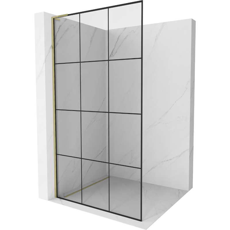 Mexen Kioto L Shower Screen Walk-in 100 x 200 cm, Black Grid, Gold - 800-100-103-50-77