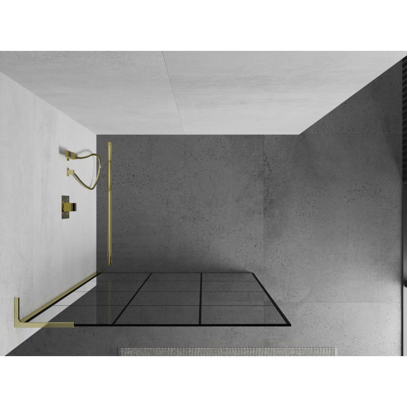 Mexen Kioto L Walk-in Shower Screen 110 x 200 cm, Black Grid, Gold - 800-110-103-50-77