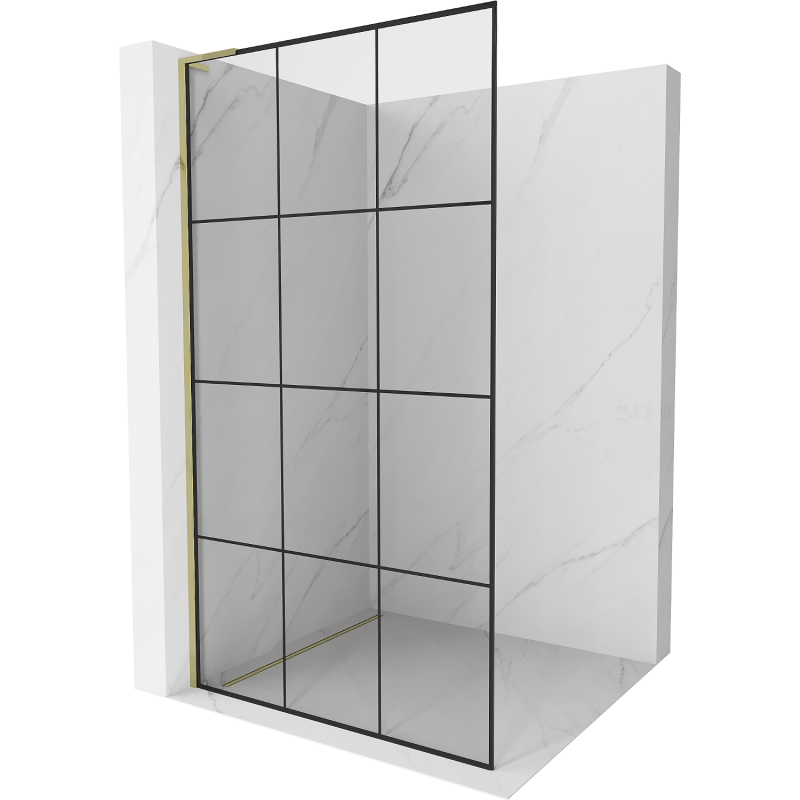 Mexen Kioto L Walk-in Shower Wall 120 x 200 cm, Black Pattern, Gold - 800-120-103-50-77