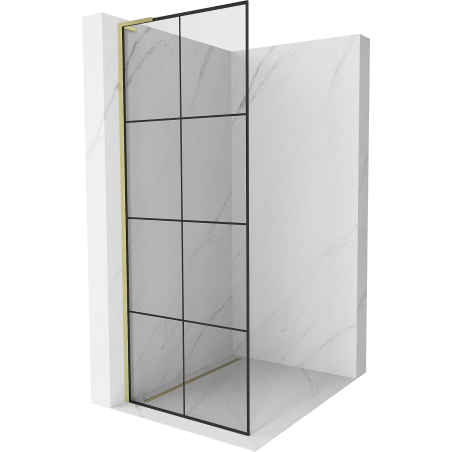 Mexen Kioto L Walk-in Shower Wall 31.5 x 78.7 inches, Black Pattern, Brushed Gold - 800-080-103-55-77