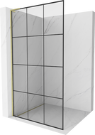 Mexen Kioto L Walk-in Shower Wall 100 x 200 cm, black grid, brushed gold - 800-100-103-55-77
