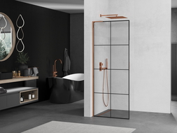 Mexen Kioto L Walk-in Shower Screen 70 x 200 cm, Black Grid, Rose Gold - 800-070-103-60-77