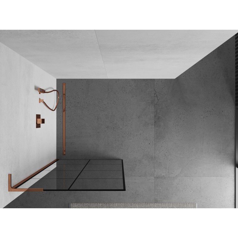 Mexen Kioto L Walk-in Shower Wall 80 x 200 cm, black grid, rose gold - 800-080-103-60-77