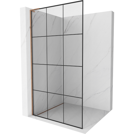 Mexen Kioto L Shower Wall Walk-in 100 x 200 cm, black grid, rose gold - 800-100-103-60-77