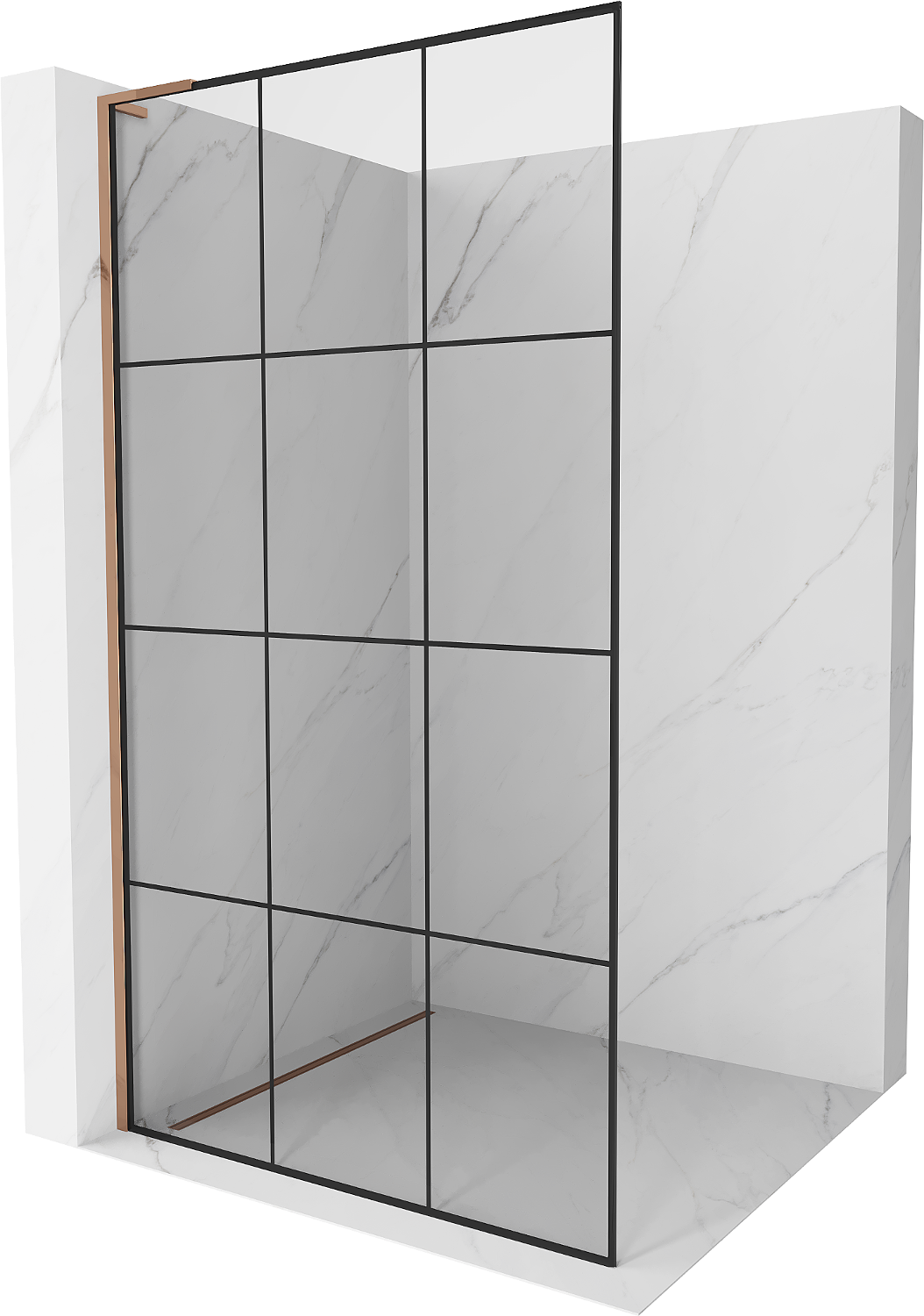 Mexen Kioto L Walk-in Shower Screen 100 x 200 cm, Black Pattern, Rose Gold - 800-100-103-60-77