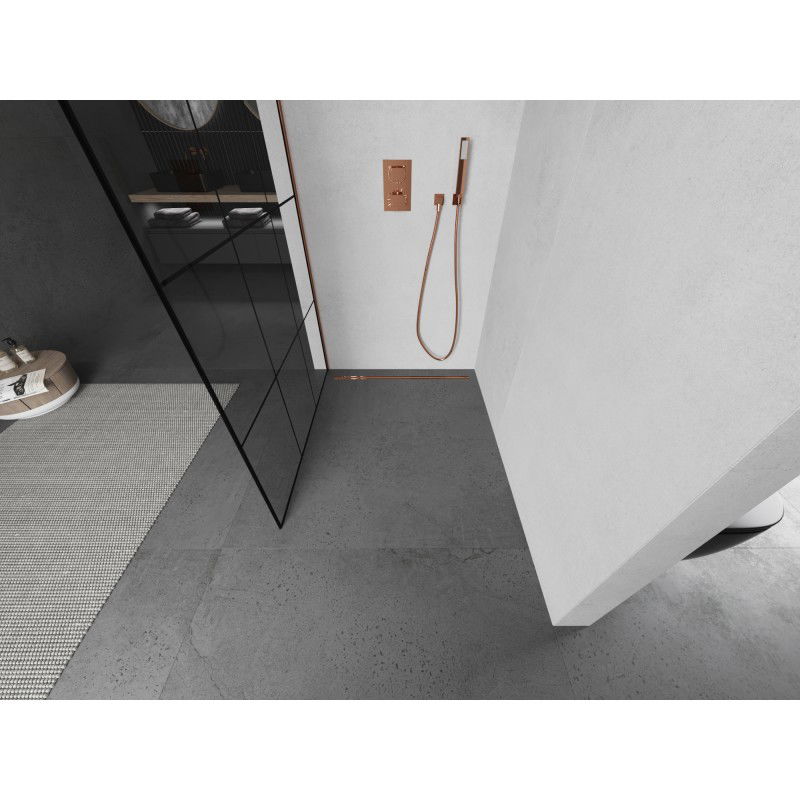 Mexen Kioto L Shower Wall Walk-in 100 x 200 cm, black grid, rose gold - 800-100-103-60-77