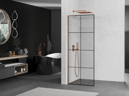 Mexen Kioto L walk-in shower wall 70 x 200 cm, black grid, brushed copper - 800-070-103-65-77