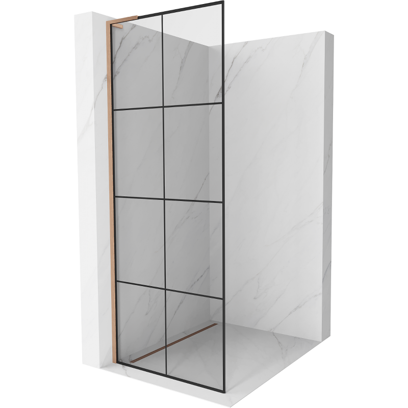 Mexen Kioto L Walk-in Shower Panel 80 x 200 cm, Black Pattern, Brushed Copper - 800-080-103-65-77