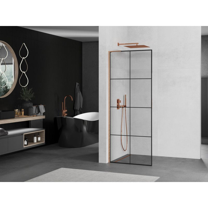 Mexen Kioto L shower wall Walk-in 80 x 200 cm, black grid, brushed copper - 800-080-103-65-77
