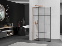 Mexen Kioto L Walk-in Shower Screen 100 x 200 cm, black grid, brushed copper - 800-100-103-65-77