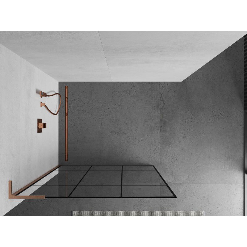 Mexen Kioto L Walk-in Shower Screen 100 x 200 cm, black grid, brushed copper - 800-100-103-65-77