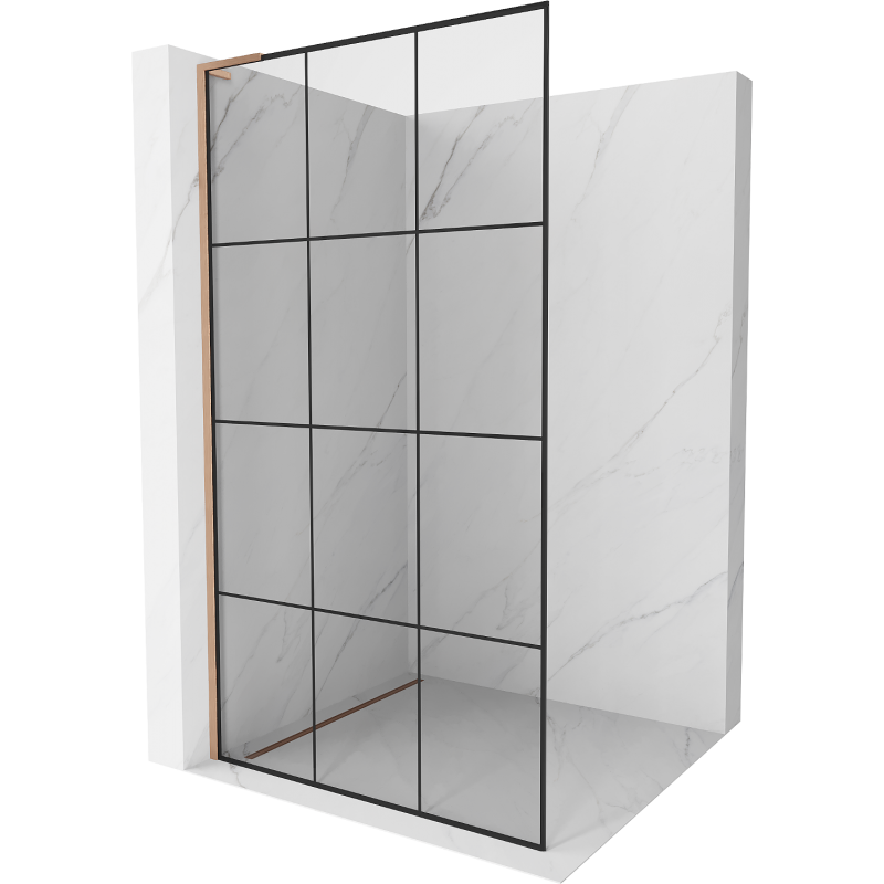 Mexen Kioto L Walk-in Shower Screen 100 x 200 cm, black grid, brushed copper - 800-100-103-65-77