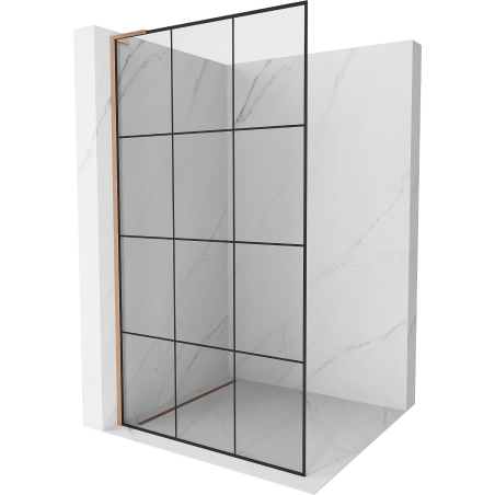Mexen Kioto L Walk-in Shower Screen 100 x 200 cm, black grid, brushed copper - 800-100-103-65-77