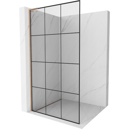 Mexen Kioto L Walk-in Shower Wall 120 x 200 cm, black grid, brushed copper - 800-120-103-65-77