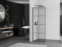 Mexen Kioto L Walk-in Shower Enclosure 70 x 200 cm, black grid, gun grey brushed - 800-070-103-66-77