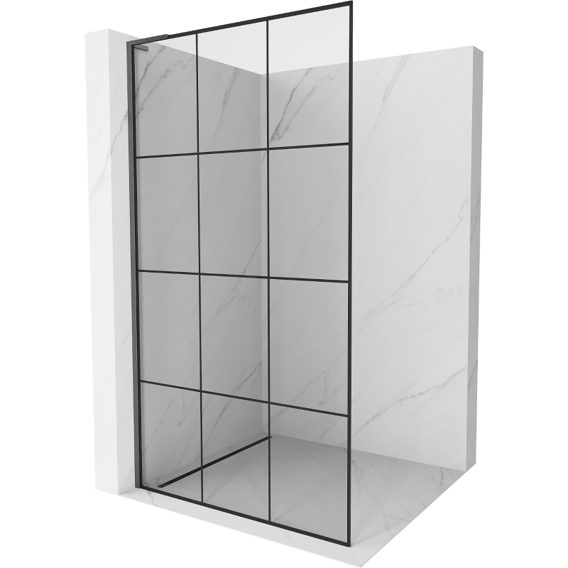 Mexen Kioto L Walk-in Shower Panel 110 x 200 cm, Black Pattern, Gun Gray Brushed - 800-110-103-66-77