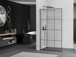 Mexen Kioto L Shower Screen Walk-in 120 x 200 cm, Black Grid, Gun Gray Brushed - 800-120-103-66-77
