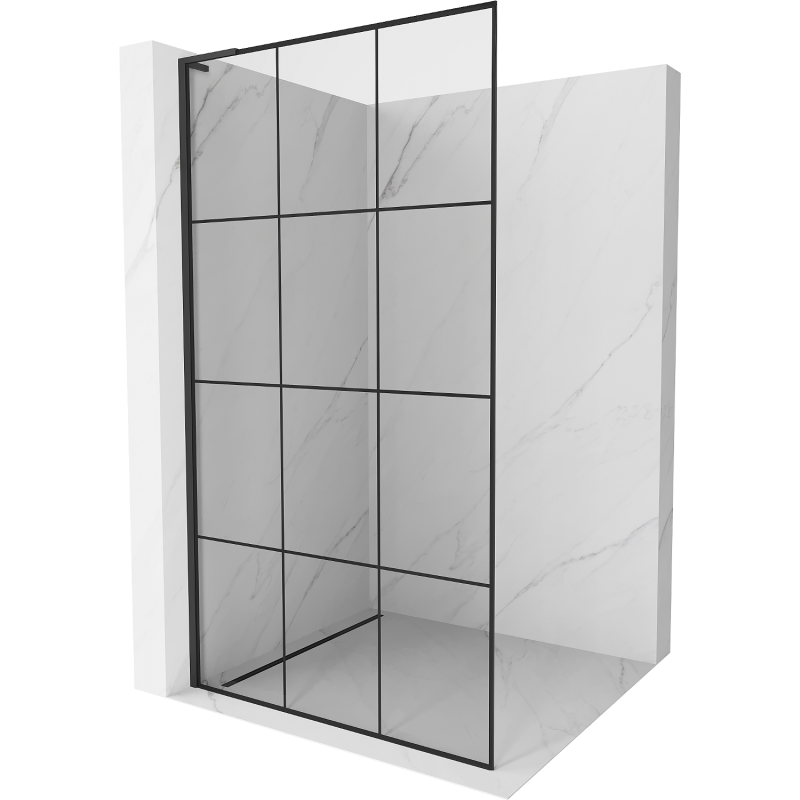 Mexen Kioto L Walk-in Shower Wall 110 x 200 cm, Black Grid, Black - 800-110-103-70-77