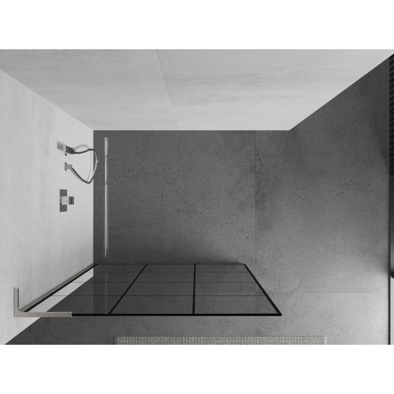 Mexen Kioto L Shower Wall Walk-in 110 x 200 cm, black grid, brushed nickel - 800-110-103-97-77