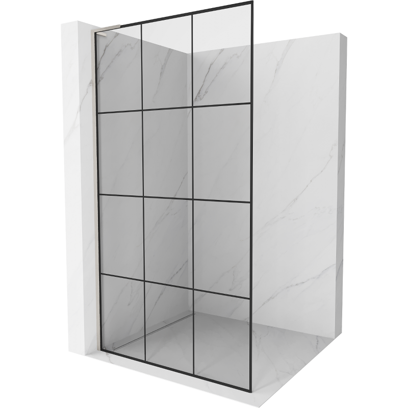 Mexen Kioto L Walk-in Shower Wall 120 x 200 cm, Black Grid, Brushed Nickel - 800-120-103-97-77