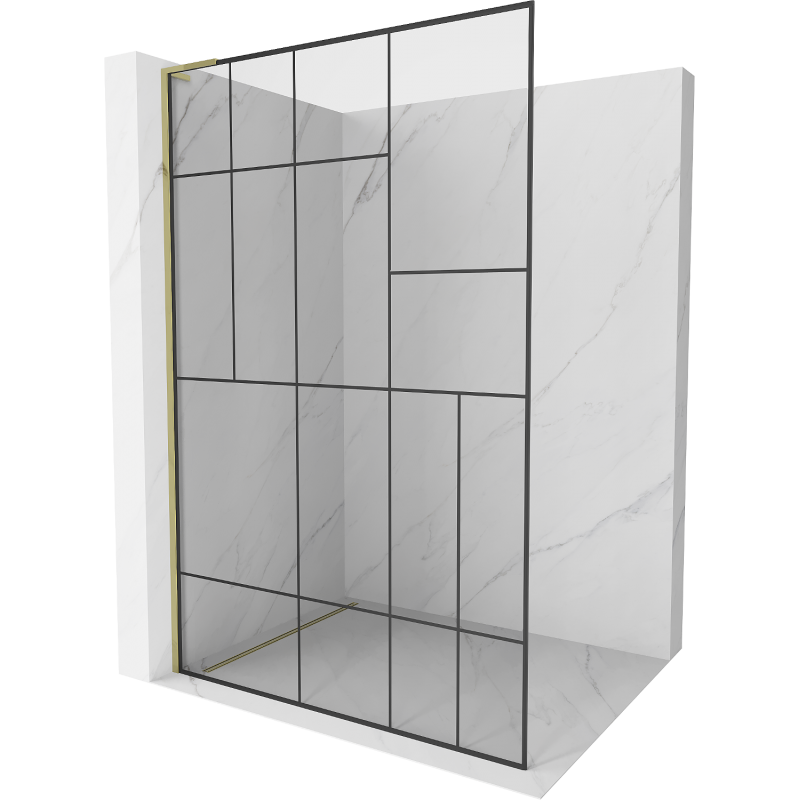 Mexen Kioto L Walk-in Shower Panel 110 x 200 cm, Black Pattern, Gold - 800-110-103-50-78