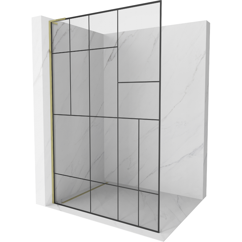 Mexen Kioto L Walk-in Shower Wall 90 x 200 cm, Black Pattern, Gold - 800-090-103-50-78