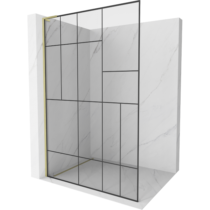 Mexen Kioto L Walk-in Shower Screen 100 x 200 cm, black pattern, brushed gold - 800-100-103-55-78