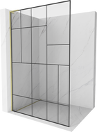 Mexen Kioto L Walk-in Shower Wall 100 x 200 cm, Black Pattern, Brushed Gold - 800-100-103-55-78