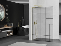 Mexen Kioto L Walk-in Shower Wall 80 x 200 cm, black pattern, brushed gold - 800-080-103-55-78