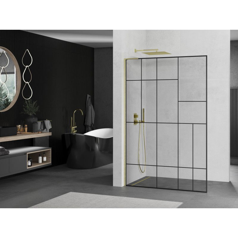 Mexen Kioto L Shower Wall Walk-in 70 x 200 cm, black pattern, brushed gold - 800-070-103-55-78