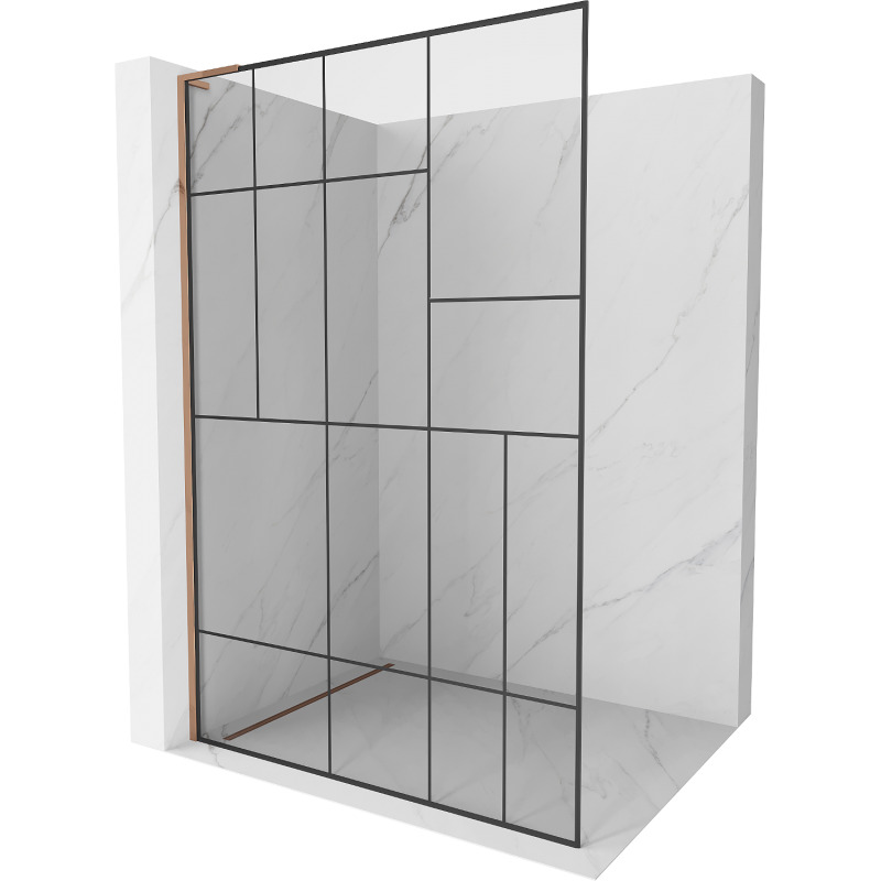Mexen Kioto L Walk-in Shower Wall 80 x 200 cm, Black Pattern, Rose Gold - 800-080-103-60-78