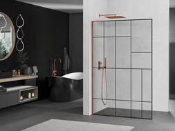 Mexen Kioto L Walk-in Shower Wall 80 x 200 cm, Black Pattern, Rose Gold - 800-080-103-60-78