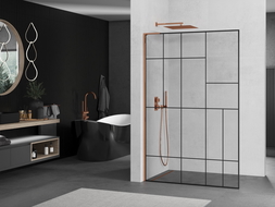 Mexen Kioto L Walk-in Shower Wall 90 x 200 cm, Black Pattern, Rose Gold - 800-090-103-60-78
