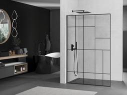 Mexen Kioto L Walk-in Shower Wall 90 x 200 cm, Black Pattern, Brushed Gun Gray - 800-090-103-66-78