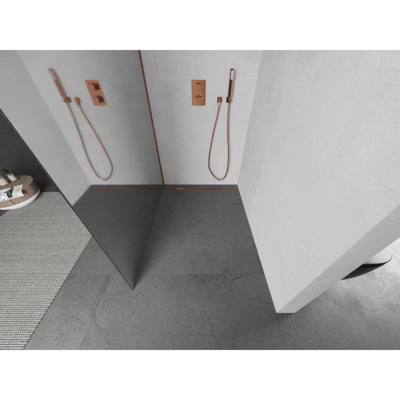 Mexen Kioto L Walk-in Shower Screen 120 x 200 cm, Mirror, Rose Gold - 800-120-103-60-50