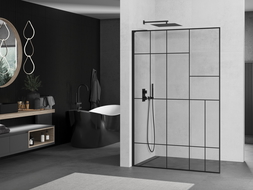 Mexen Kioto L Walk-in Shower Wall 100 x 200 cm, black pattern, black - 800-100-103-70-78
