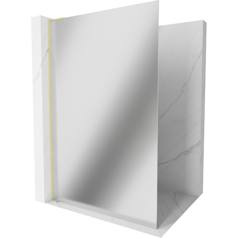 Mexen Kioto L Walk-in Shower Wall 100 x 200 cm, Mirror, Brushed Gold - 800-100-103-55-50