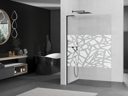 Mexen Kioto L Walk-in Shower Wall 90 x 200 cm, White Pattern, Black - 800-090-103-70-85