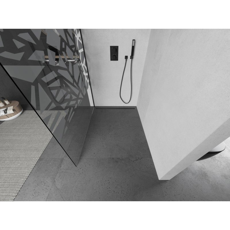 Mexen Kioto L Walk-in Shower Panel 90 x 200 cm, white pattern, black - 800-090-103-70-85