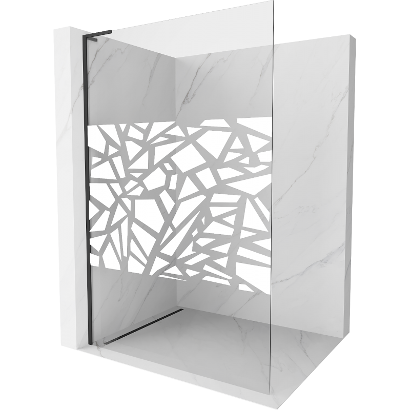 Mexen Kioto L Walk-in Shower Wall 80 x 200 cm, white pattern, black - 800-080-103-70-85