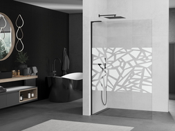 Mexen Kioto L Walk-in Shower Wall 70 x 200 cm, white pattern, black - 800-070-103-70-85