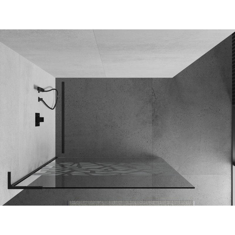 Mexen Kioto L Walk-in Shower Wall 70 x 200 cm, white pattern, black - 800-070-103-70-85